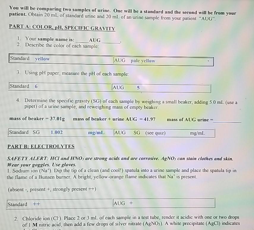 Solved Part 2: What was the specific gravity of AUG's urine? | Chegg.com