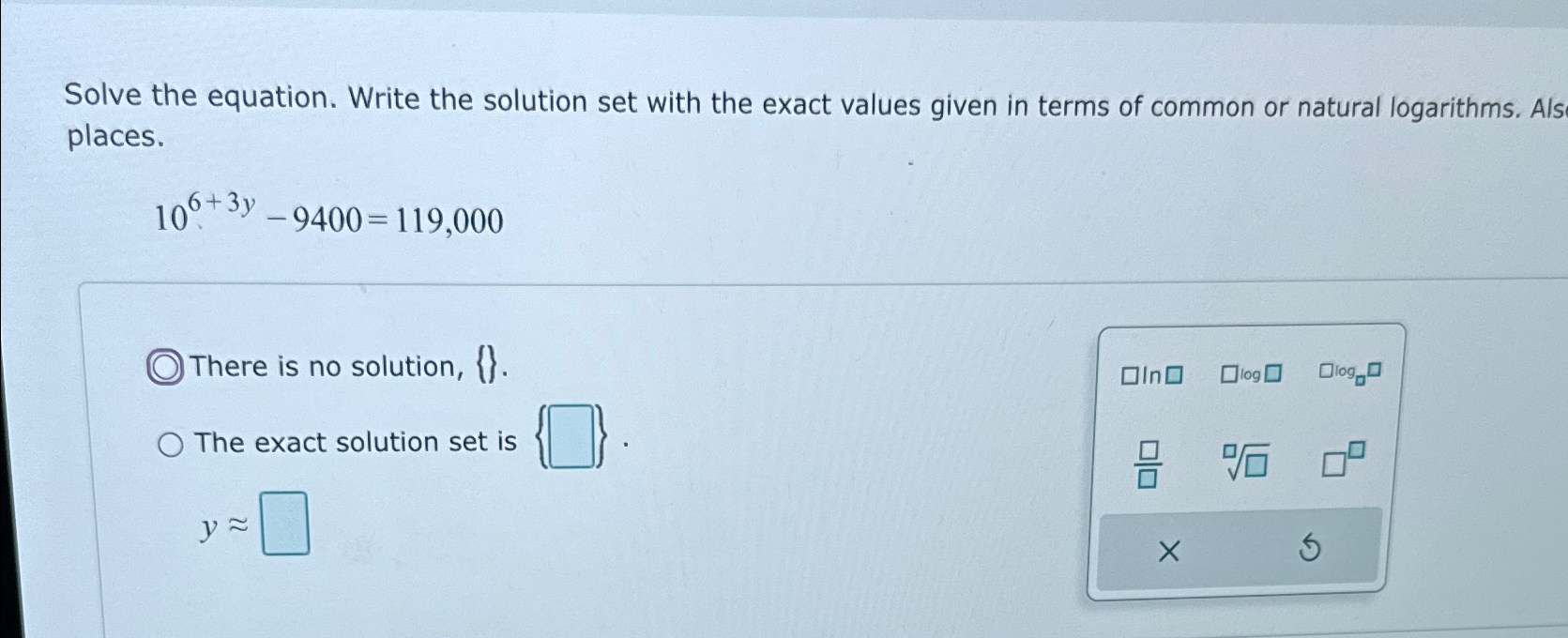 Solved Solve the equation. Write the solution set with the | Chegg.com