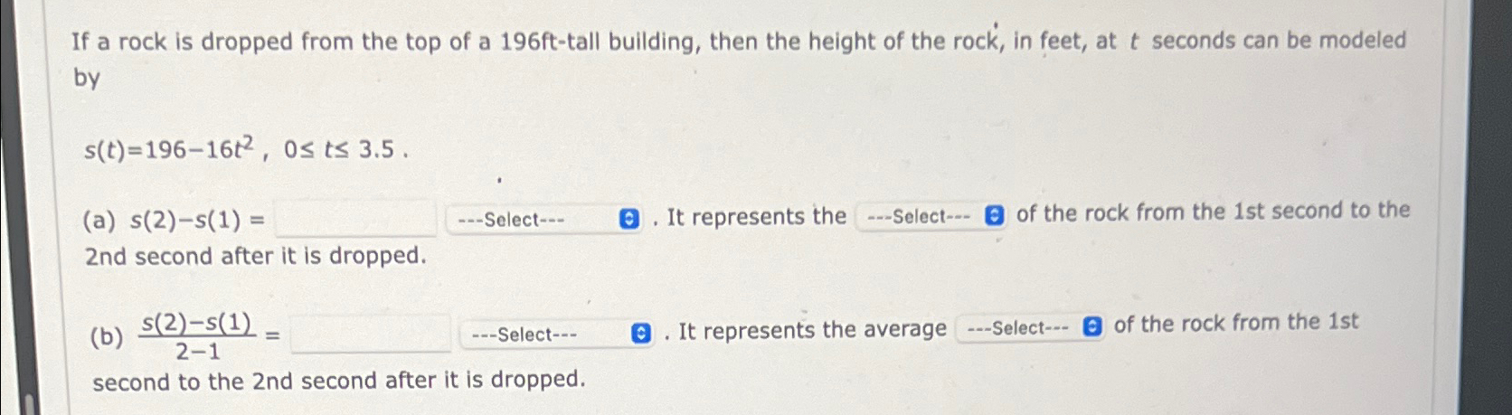 Solved If a rock is dropped from the top of a 196ft-tall | Chegg.com