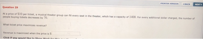 Solved PRINTER VERSION BACK NEXT Question 29 At a price of | Chegg.com