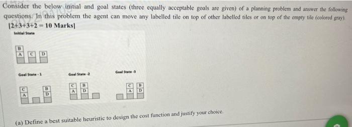 Solved Consider the below initial and goal states (three | Chegg.com