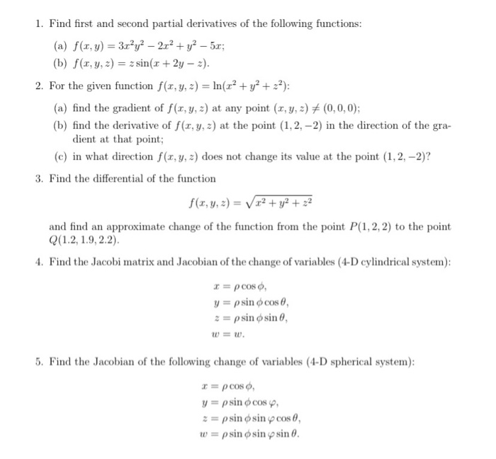 Solved 1. Find first and second partial derivatives of the | Chegg.com