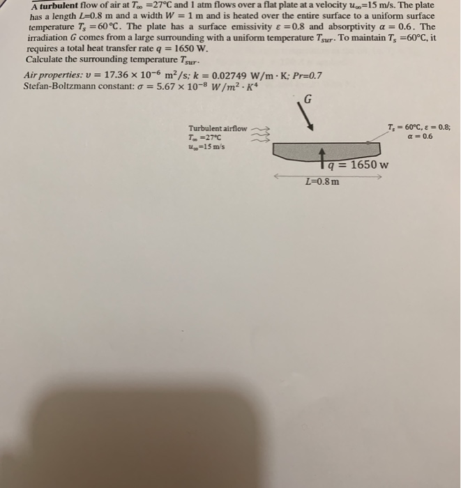 Solved A turbulent flow of air at To =27°C and 1 atm flows | Chegg.com