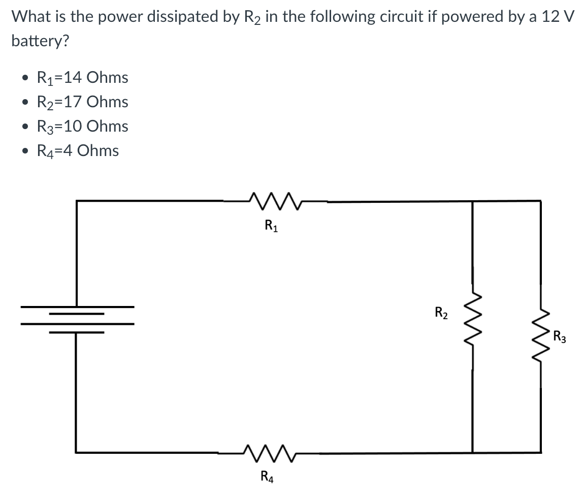 Solved What is the power dissipated by R2 ﻿in the following | Chegg.com