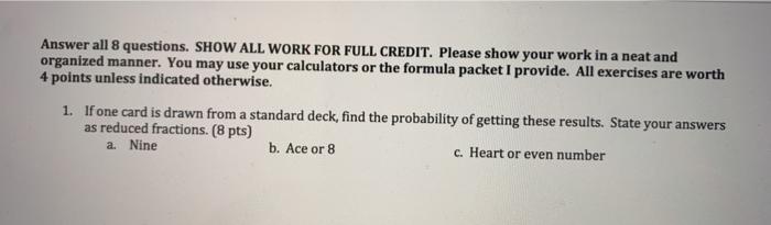 Solved Answer all 8 questions. SHOW ALL WORK FOR FULL | Chegg.com
