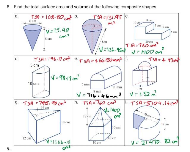 Solved Find the total surface area and volume of the | Chegg.com