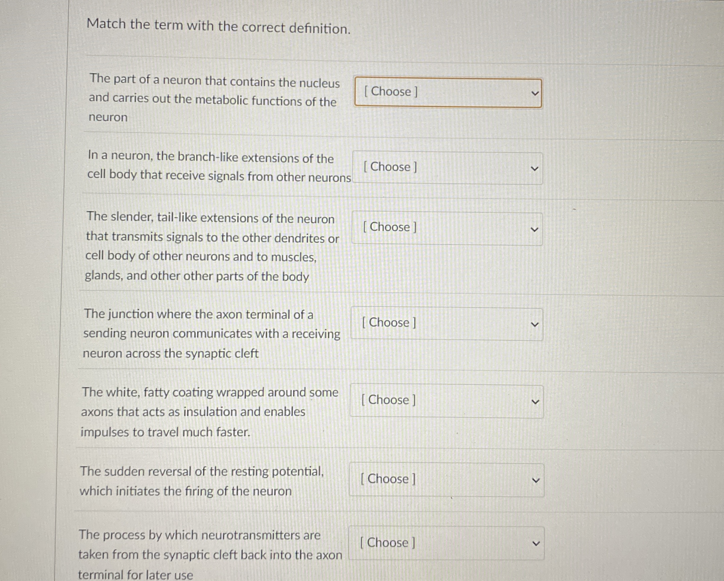 Solved Match the term with the correct definition.The part