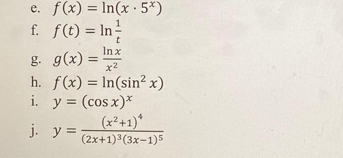 Solved E F X Ln X 5 F F T In T In X G G X X Chegg Com