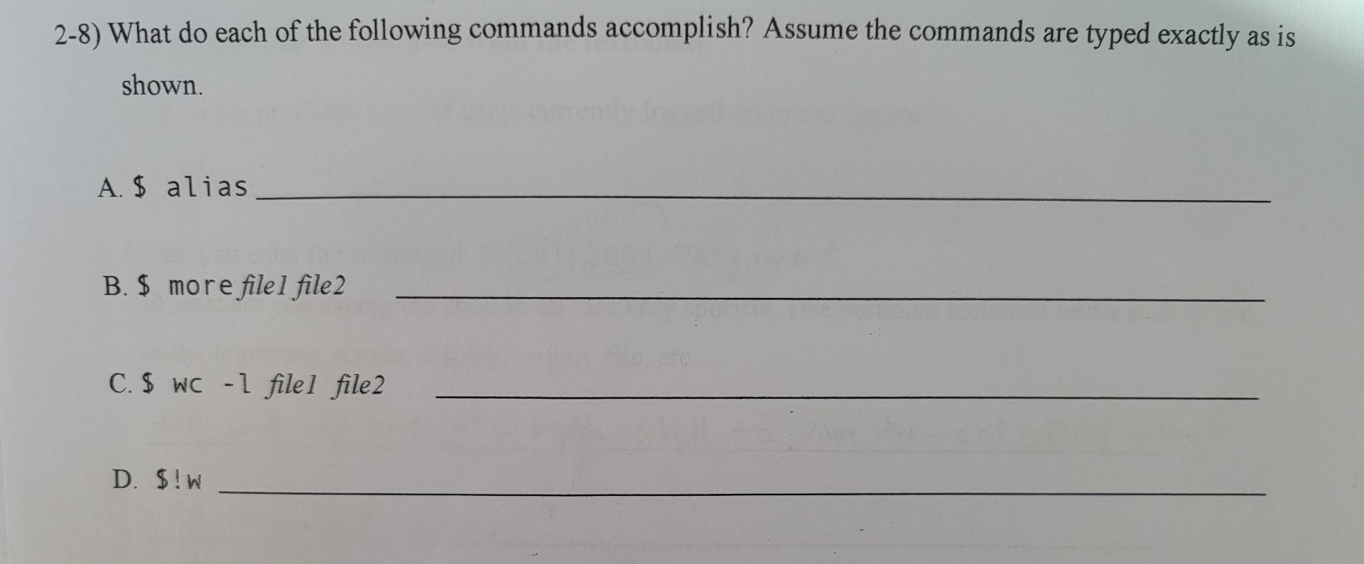 Solved 2-8) What do each of the following commands | Chegg.com