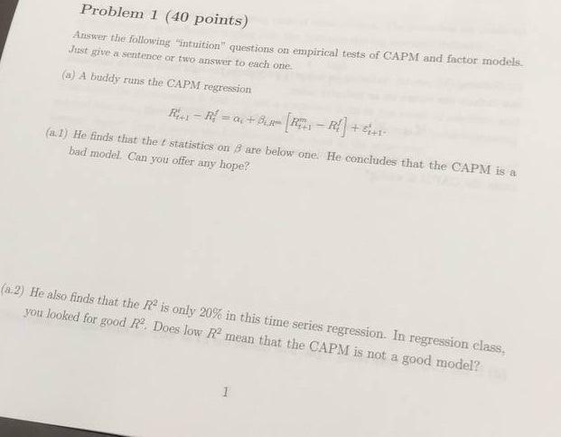 Solved Problem 1 (40 points) Answer the following intuition" | Chegg.com
