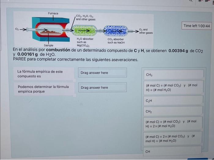 En el análisis por combustión de un determinado compuesto de \( \mathrm{C} \) y \( \mathrm{H} \), se obtienen \( 0.00394 \mat