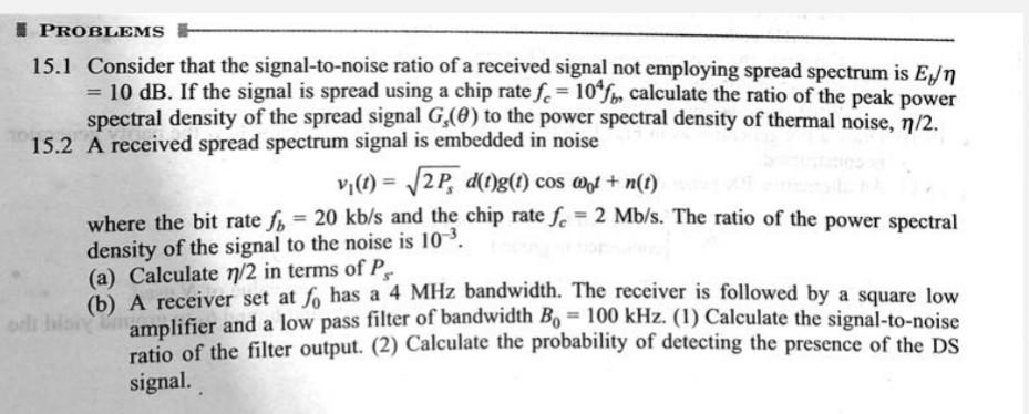 Solved 5.1 Consider that the signal-to-noise ratio of a | Chegg.com