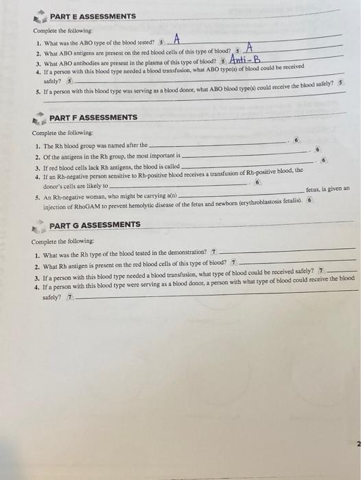 Solved 1. What was the ABO type of the blood tested? PART E | Chegg.com