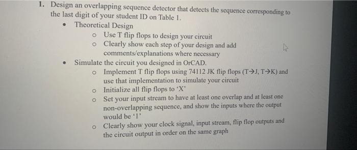 1. Design an overlapping sequence detector that detects the sequence corresponding to the last digit of your student ID on Ta