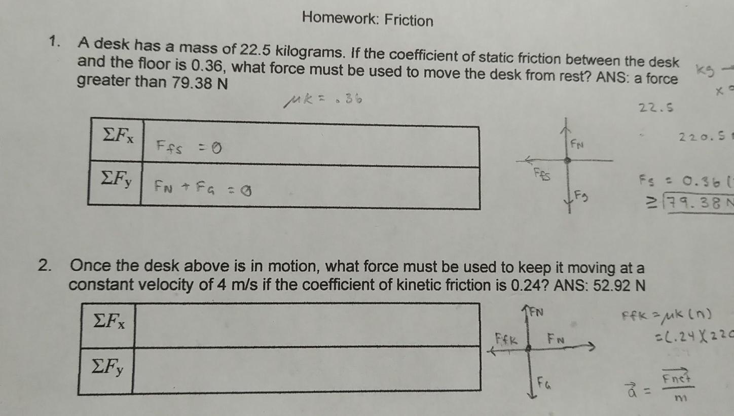 Friction homework answers image