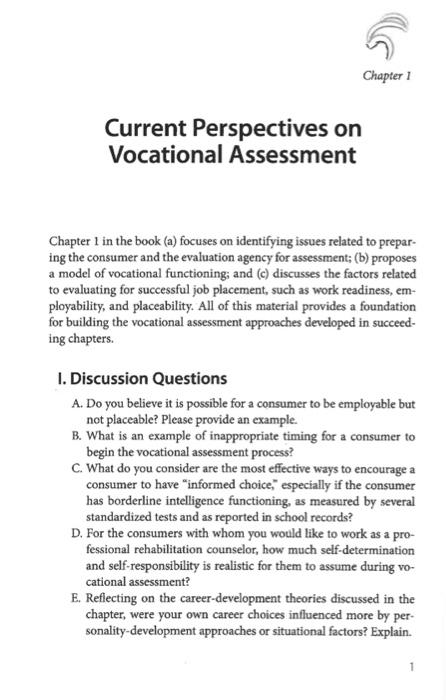 Solved Current Perspectives on Vocational Assessment Chapter | Chegg.com