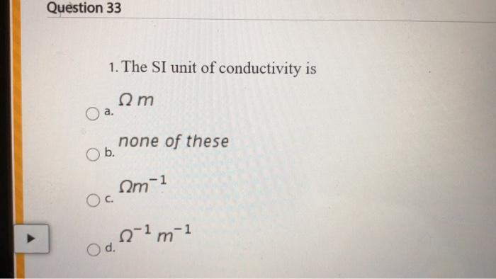 Solved Question 33 1. The SI unit of conductivity is Ω m a. | Chegg.com