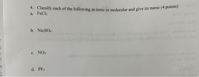 Solved med 4. Classify each of the following as ionic or | Chegg.com