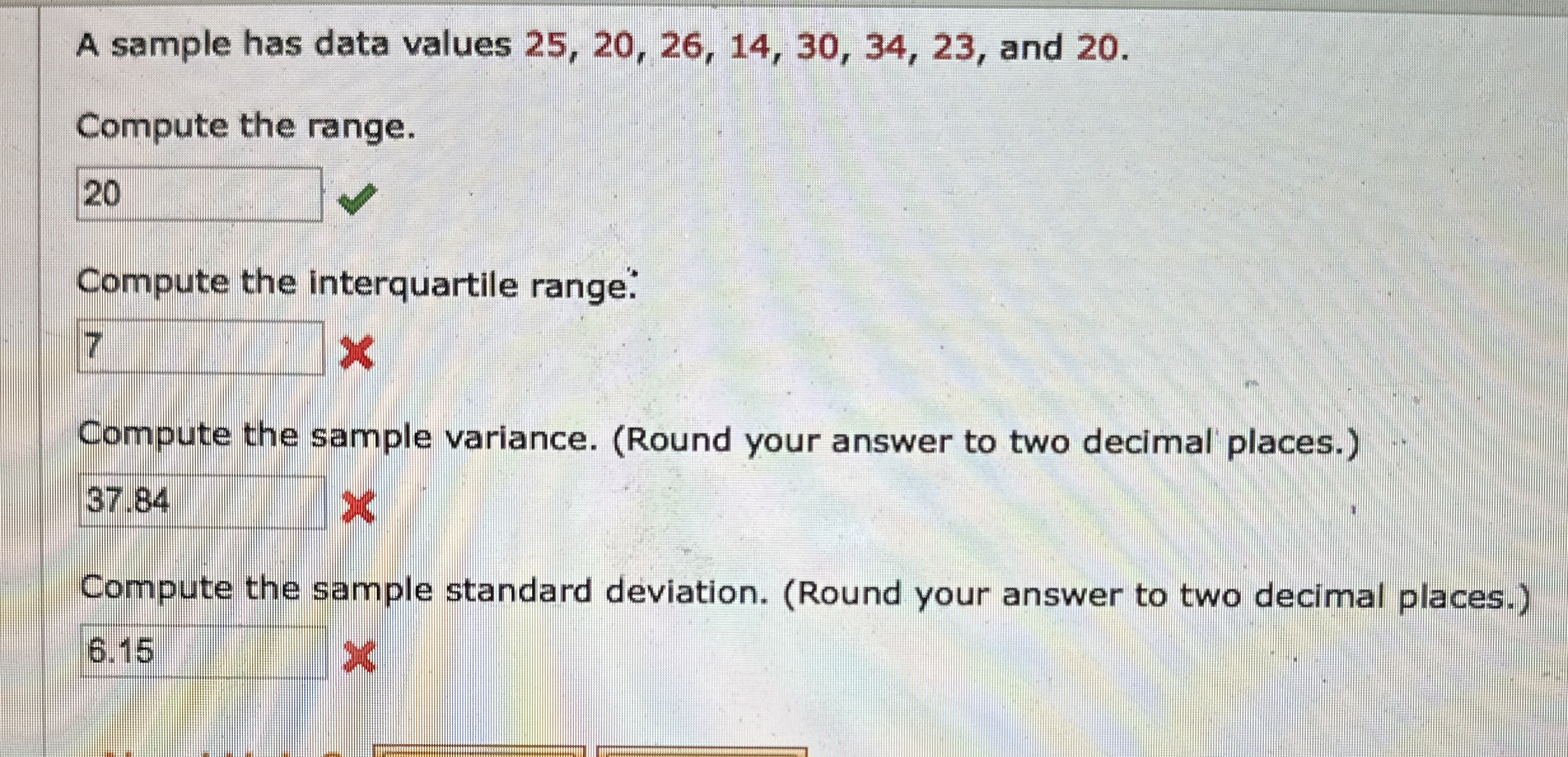 A sample has data values 25,20,26,14,30,34,23, ﻿and | Chegg.com