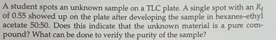 Solved A student spots an unknown sample on a TLC plate. A | Chegg.com