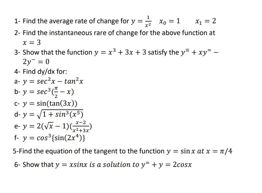 Solved X1 2 1 Find The Average Rate Of Change For Y 2 Chegg Com