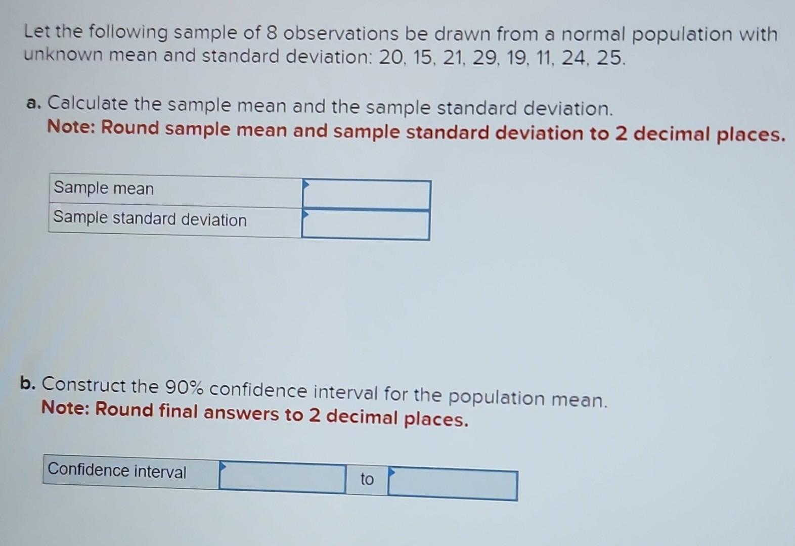 Solved Let the following sample of 8 observations be drawn | Chegg.com