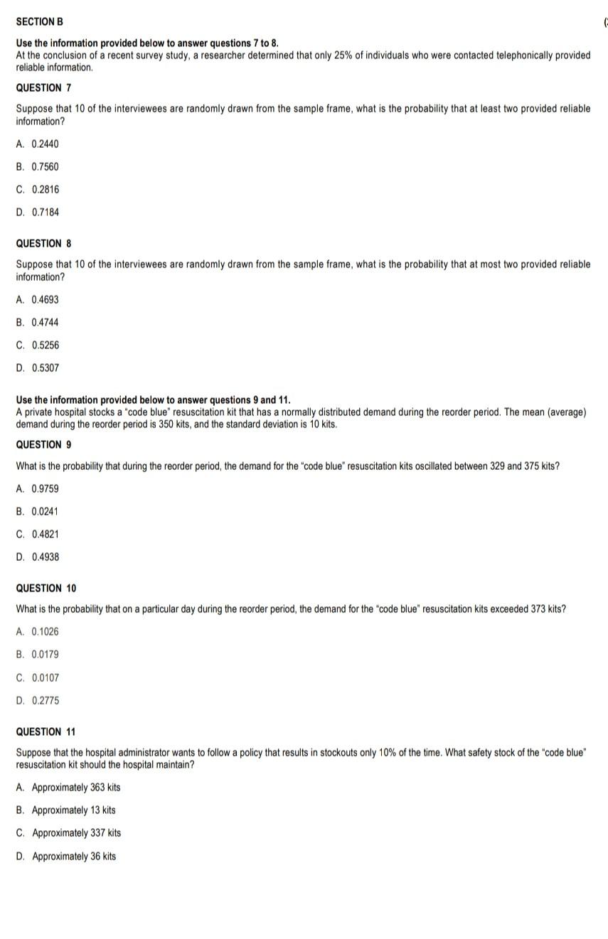 Solved SECTION B Use the information provided below to | Chegg.com