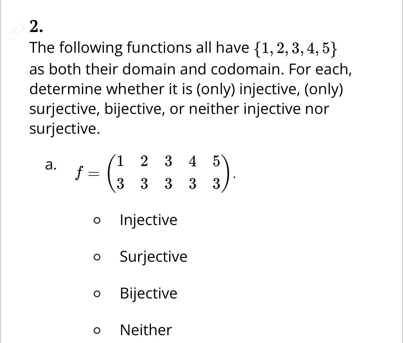 Solved The following functions all have {1,2,3,4,5} ﻿as both | Chegg.com