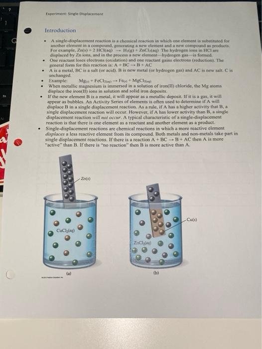 single displacement reaction lab experiment