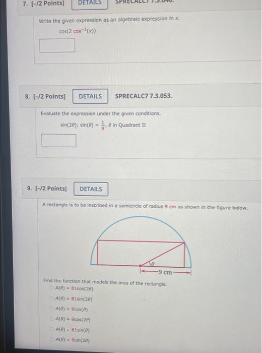 Solved Write the given expression as an algebraic expression | Chegg.com
