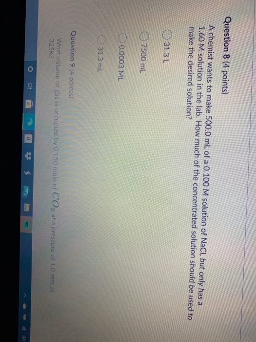 Solved Question 8 (4 points) A chemist wants to make 500.0 | Chegg.com