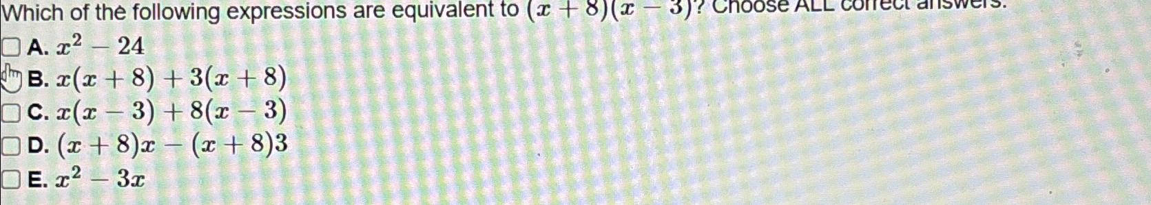 Solved A X2 24b X X 8 3 X 8 C X X 3 8 X 3 D X 8 X X