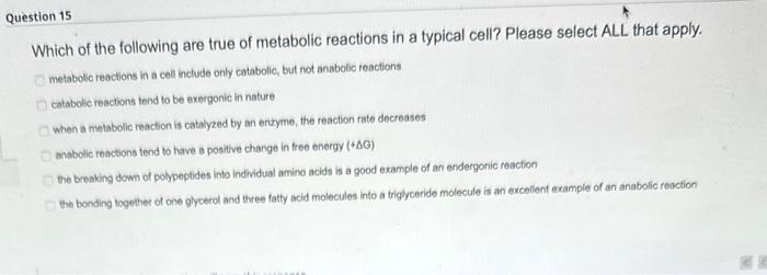 Solved Which of the following are true of metabolic | Chegg.com