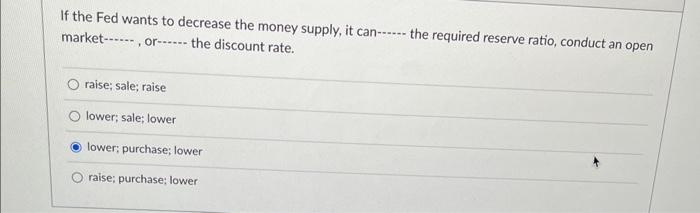Solved If the Fed wants to decrease the money supply, it can | Chegg.com