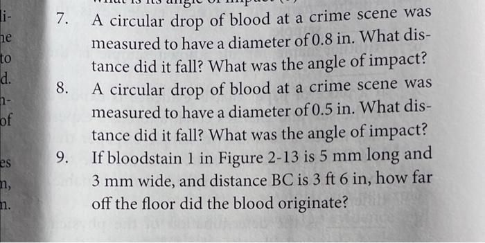 Solved A Circular Drop Of Blood At A Crime Scene Was | Chegg.com