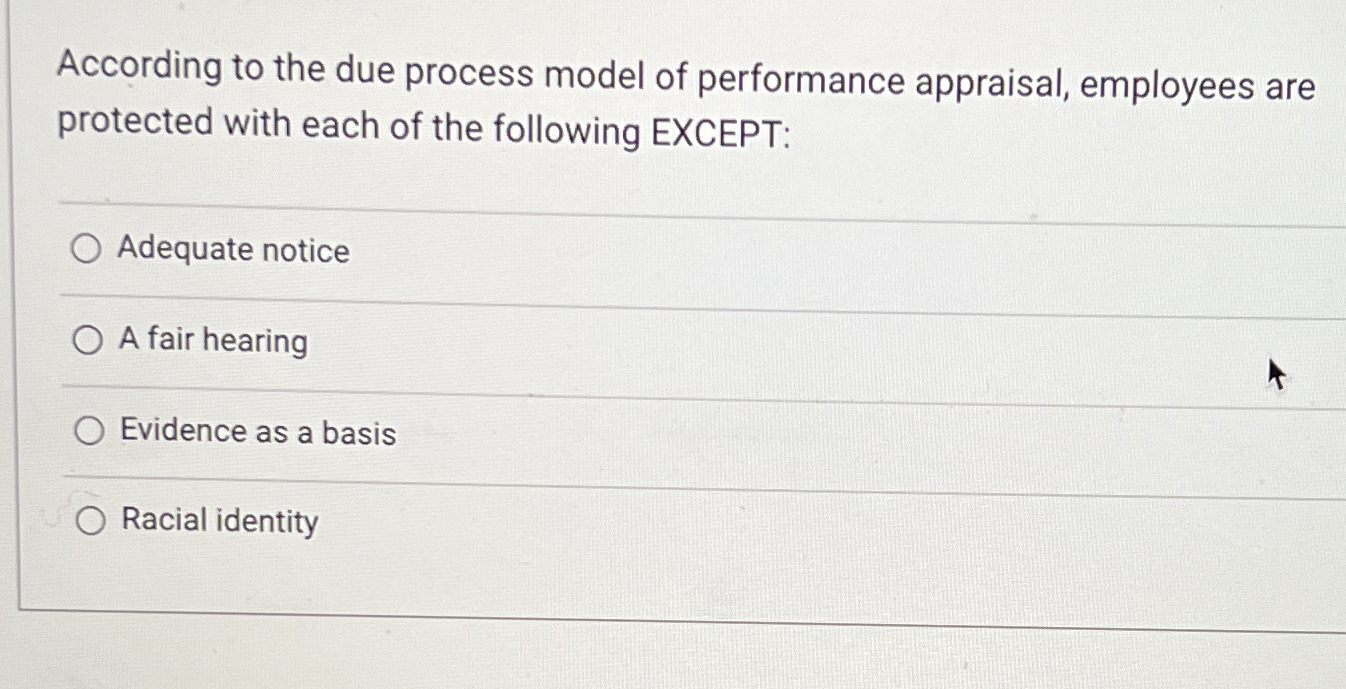 Solved According to the due process model of performance | Chegg.com