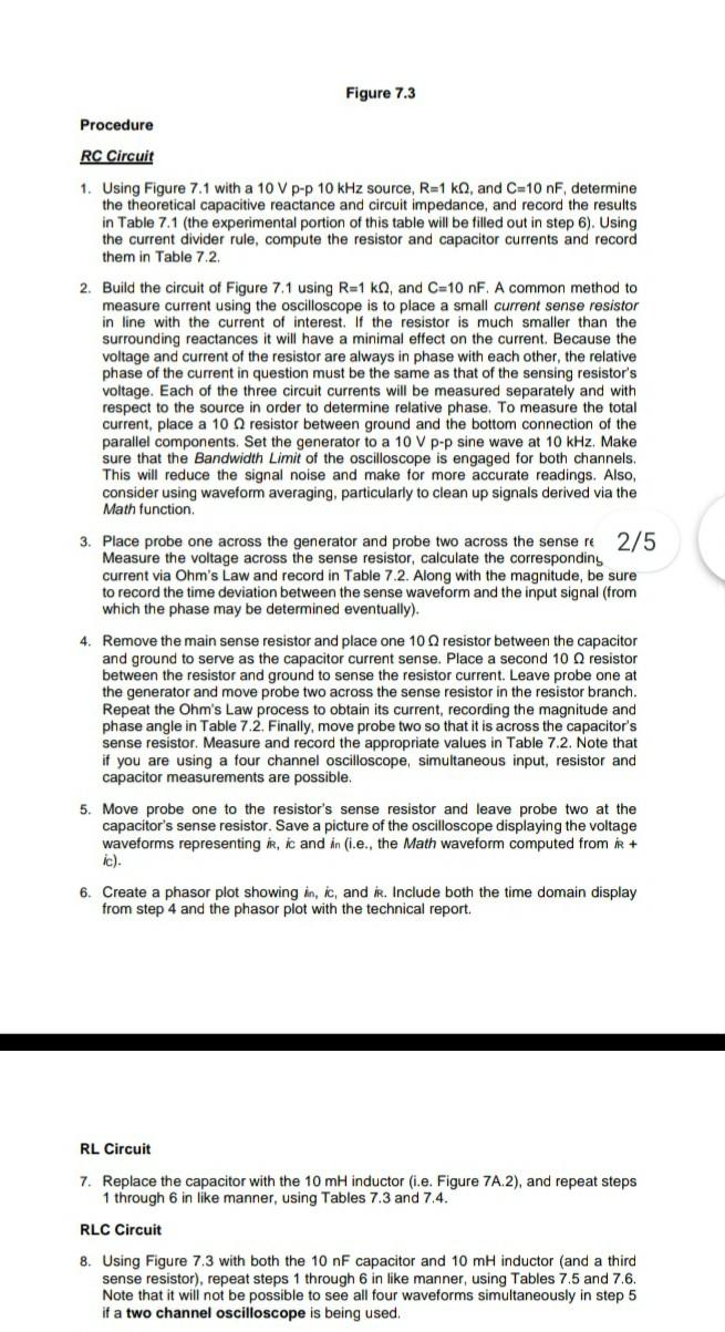 Solved Figure 7.3 Procedure RC Circuit 1. Using Figure 7.1 | Chegg.com