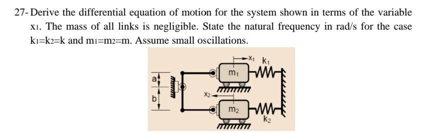 Solved 27-Derive the differential equation of motion for the | Chegg.com