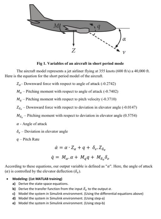 Fig 1. Variables of an aircraft in short period mode | Chegg.com