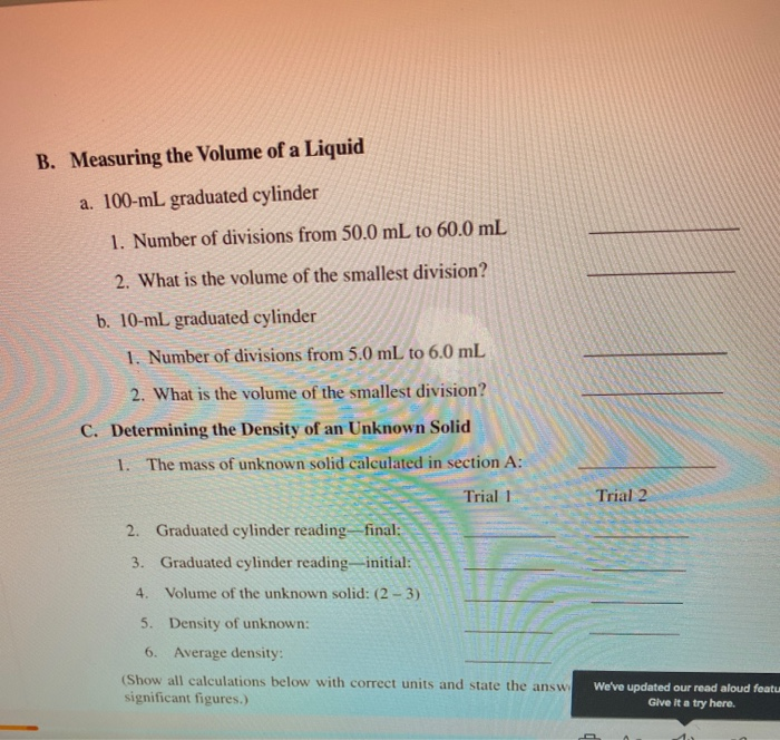 B. Measuring the Volume of a Liquid a. 100-ml | Chegg.com