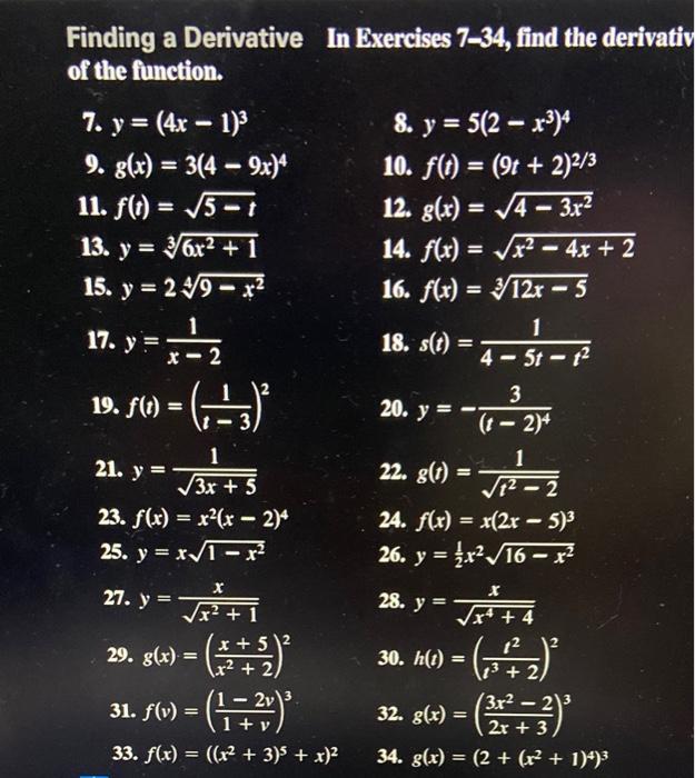 Solved Finding a Derivative In Exercises 7-34, find the | Chegg.com