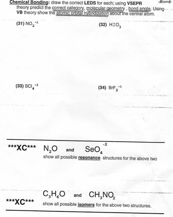 Solved Chemical Bonding draw the correct LEDS for each;
