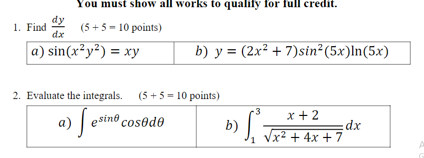 Solved You must show all works to qualify for full | Chegg.com