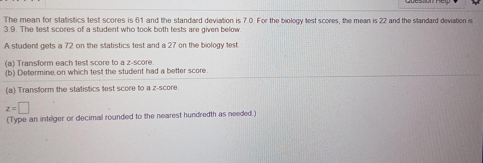 Solved tioт пен The mean for statistics test scores is 61 | Chegg.com