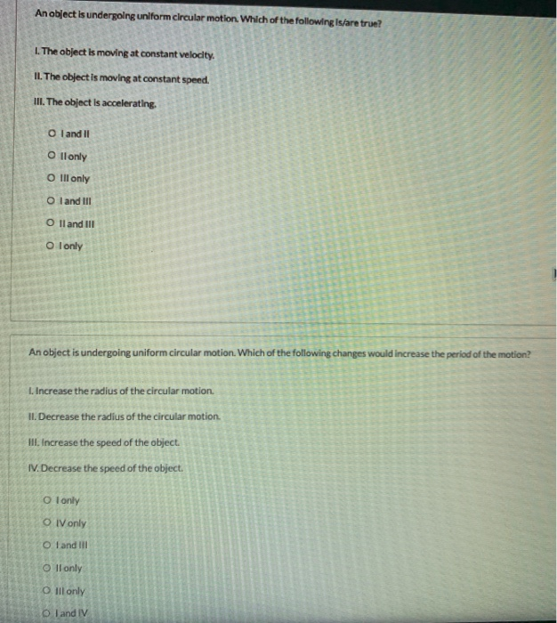 Solved An Object Is Undergoing Uniform Clrcular Motion