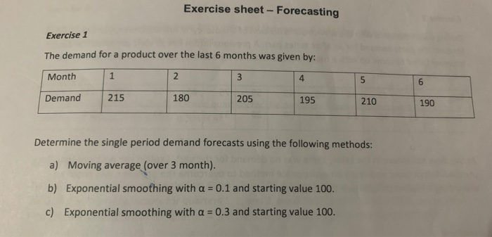 Solved Exercise sheet - Forecasting Exercise 1 The demand | Chegg.com
