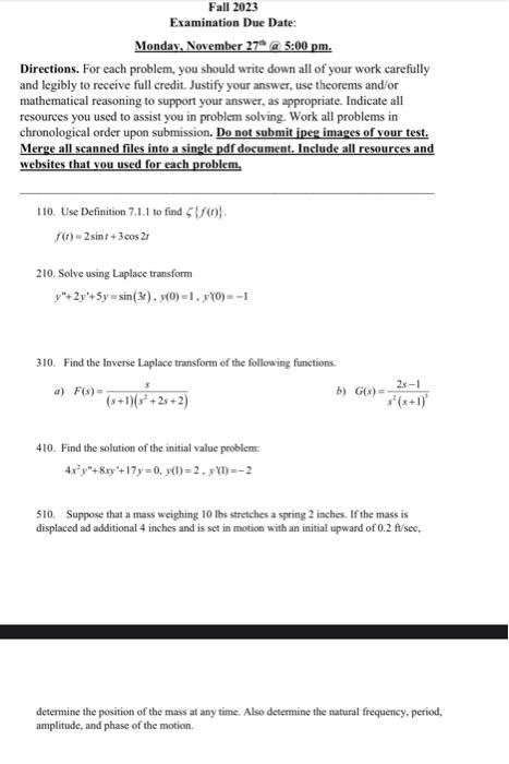 Solved Directions. For Each Problem, You Should Write Down | Chegg.com