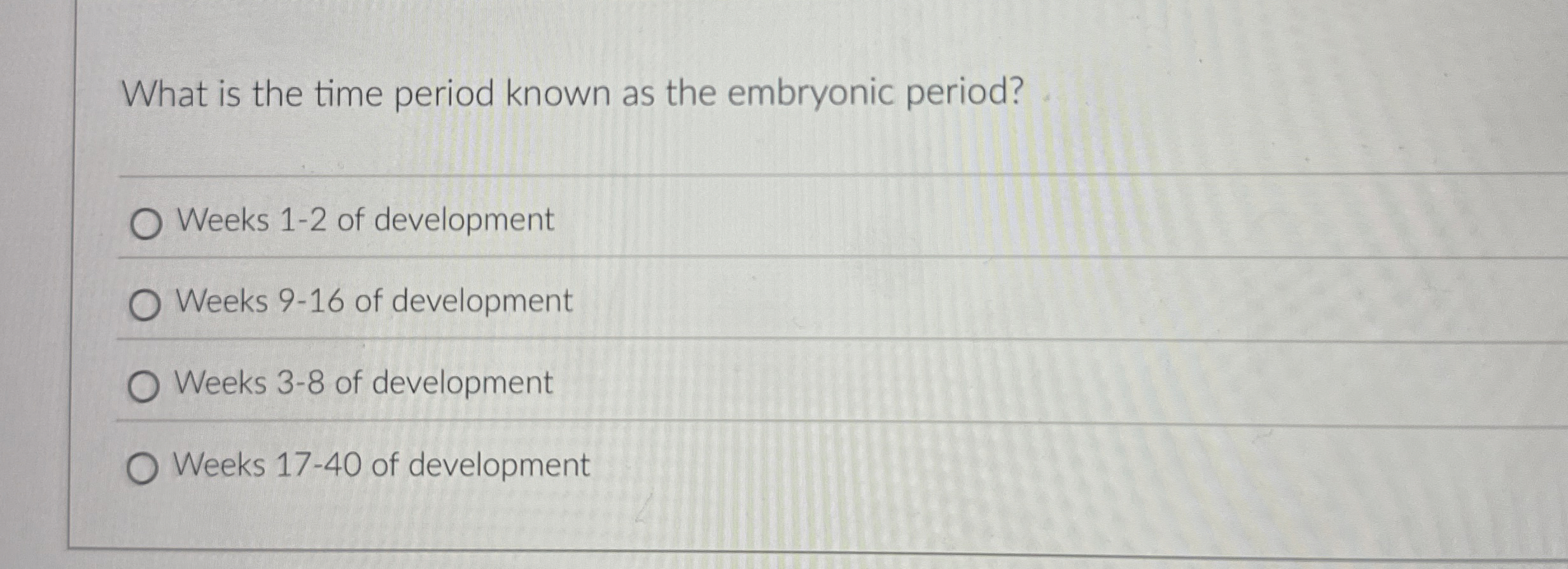 Solved What is the time period known as the embryonic | Chegg.com