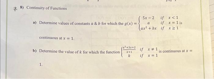 Solved Continuity of Functions a) Determine values of | Chegg.com