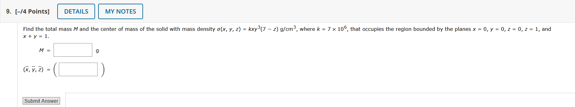 Solved Find the total mass M ﻿and the center of ﻿mass of | Chegg.com